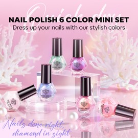 modelones modelones Pearl Nail Polish 6 Colors Shimmer Pearl White Pink Mermaid Purple Mini Nail Polish Set Quick Dry 2025 Spring Nail Polish Finger Bulk Manicure DIY Nail Art Salon Home Gift for Women Girl