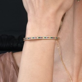 namana Blue Green or Multi Coloured Bangle for Women Cuff Bracelet Silver or Gold for Women with Blue, Green or Multicolor Stones Open Bangle with Gift Box, Brass, Cubic Zirconia