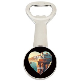 Acapulco Mexico Travel Souvenir Destination Heart Shape Design Magnetic Bottle Opener Single
