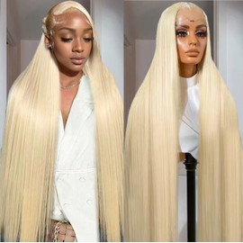 Fuseid Blonde Wig Human Hair 613 Lace Front 34 Inch Straight 13x4 HD Lace 200% Density Pre-Plucked with Baby Hair for Women (Natural Hairline)