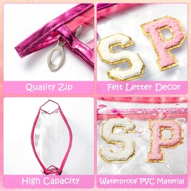 Clear Cosmetic Bag Toiletry Bag Letter SPF PVC Zipper Waterproof Carry-on Carry Women Holiday Travel Cosmetic Organiser Purse (Pink), pink