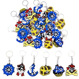 JZK 30 Pcs pirate keyring set for kids, silicone pirate keychains for pirate theme party children birthday party favours, kids party bag fillers, kids party thankyou gift