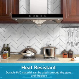 STICKGOO 10-Sheet Herringbone Tile Peel and Stick Backsplash, White Marble PVC Mixed Metal Stick on Backsplash, Self Adhesive Wall Tile for Kitchen and Bathroom