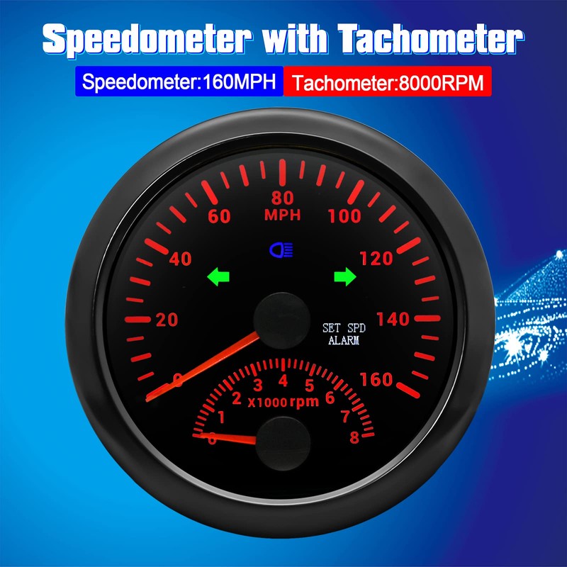 ARTILAURA GPS Speedometer 0-160MPH with Tach 8000 RPM Marine Boat
