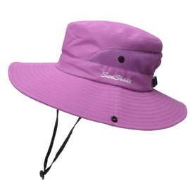 Women's Foldable Sun Hat, Summer Hat, UV Protection, Hiking Hat, Fishing Hat, Garden Hat, Waterproof, Outdoor Bush Hat with Adjustable Chin Strap, S-purple