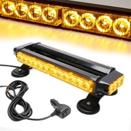 LE-JX Amber 30 LEDs Safety Strobe Flashing Light Bar Double Side High Intensity Roof Top Plow Flash Traffic Advisor Emergency Hazard Warning Lighting Mini Beacon with Magnetic Base (Yellow,12-24V/30W)