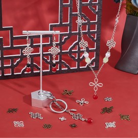 PandaHall 96 Pieces Celtic Knot Charms, 12 Styles Chinese Knot Pendant Tibatan Style Alloy Plug Charms for Crafts Jewellery Making Accessories DIY Necklace Bracelet, Silver