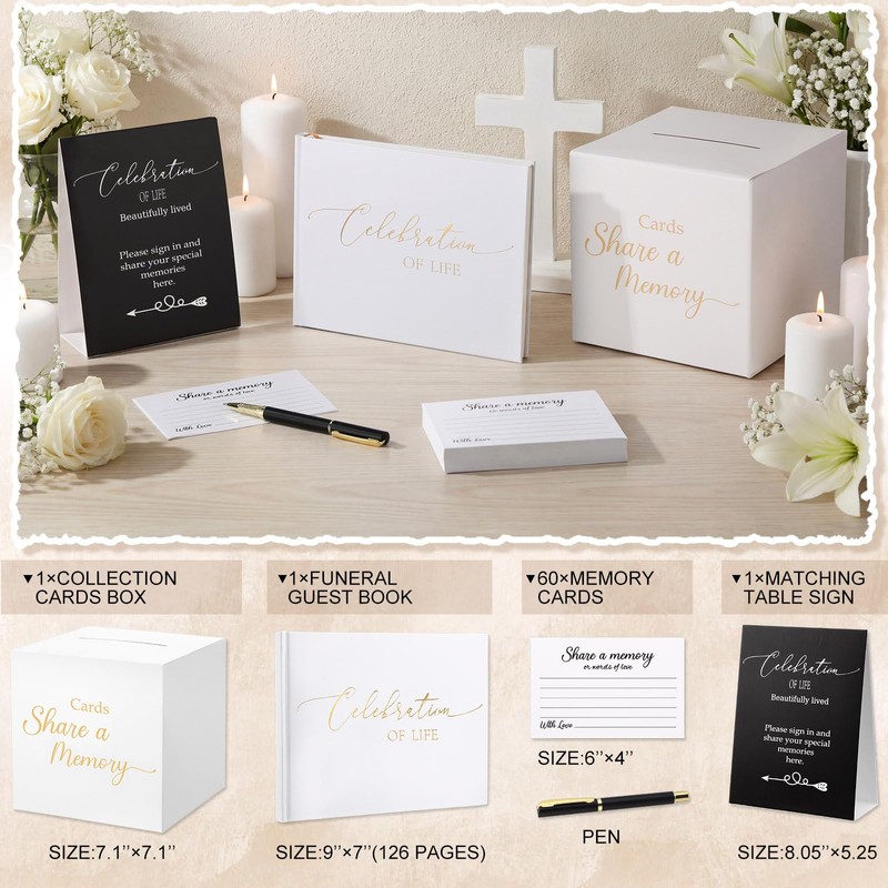 64 Pcs Guest Book Set Funeral Guest Book Memorial Service,