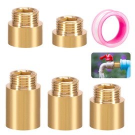 Brass Tap Extension 1/2 Inch, Pack of 5 Thread Extension x 10 mm, 15 mm, 20 mm, 25 mm, 30 mm Brass Extension Fitting, Connection Extension for Drinking Water and Heating Installation