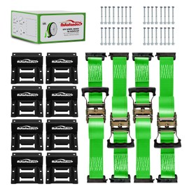 Autofonder Wheel Chock Tie Down Kit (4,500lb Break Strength) Heavy Duty Trailer Tire Straps System for ATV, UTV, Lawn Mower & More - Ratchet Tie Downs Accessories with E Track for Four Wheeler Green