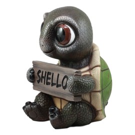Ebros Large Baby Turtle Holding Shello Sign Statue 13" Tall Whimsical Welcome Home Greeter Figurine