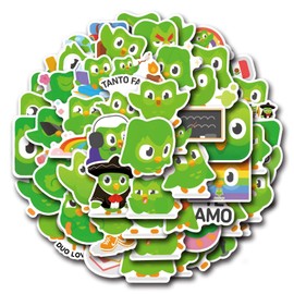 Duolingo Stickers 55pcs Cute Cartoon Green Owl Stickers for Kids Journals,Funny Language Practice Vinyl Stickers for Teens Laptops Water Bottles Luggage Skateboard Phone Scrapbook