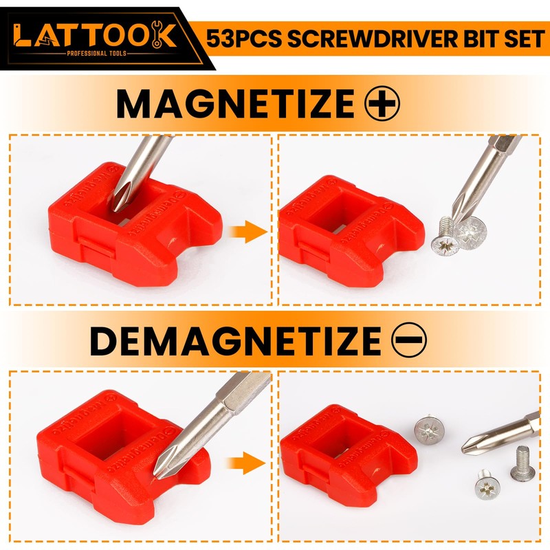 53-Piece Screwdriver Bit Set, LATTOOK Right Angle Low Profile 90