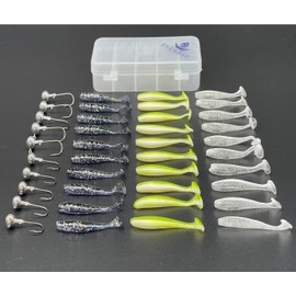 EVERBAY Fishing Soft Lures Set 40pcs, Jig Heads Hooks, Fishing Lures Jig Heads, Assorted Artificial Fishing Baits for Sea Bass, Pollock, Perch, Pike, Zander Freshwater & Saltwater Fishing Accessories