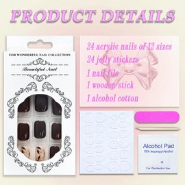 Fall Press on Nails Short Square MABKJLF Brown Fake Nails Full Cover Leaves False Nails with Designs Gold Foil Glitter Glossy Glue on Nails Acrylic Nails Manicure Artificial Nails for Women Girls