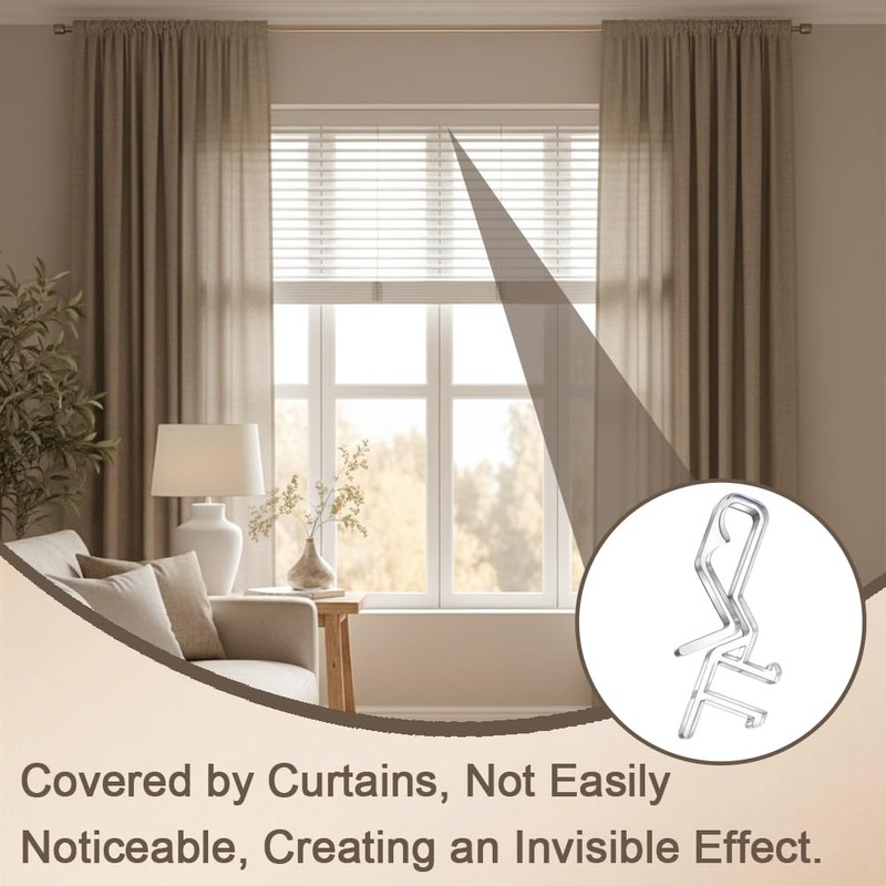 10PCS Valance Clips, Transparent Plastic Window Blind Clips, Hidden Channel