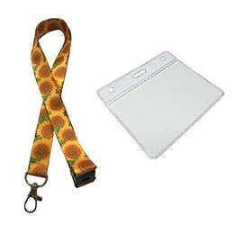 Hi Quality 20mm ID Neck Lanyard & Flexible Clear Plastic ID Card Holder Pocket (Sunflowers)