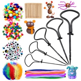 Chestnut Drill Set, Chestnut Drill for Children, Chestnut Craft with Hand Drill (Various Sizes), Feathers, Pompoms, Plush Strips, Live Eyes, Toothpicks, Chestnut Craft Tool for Children