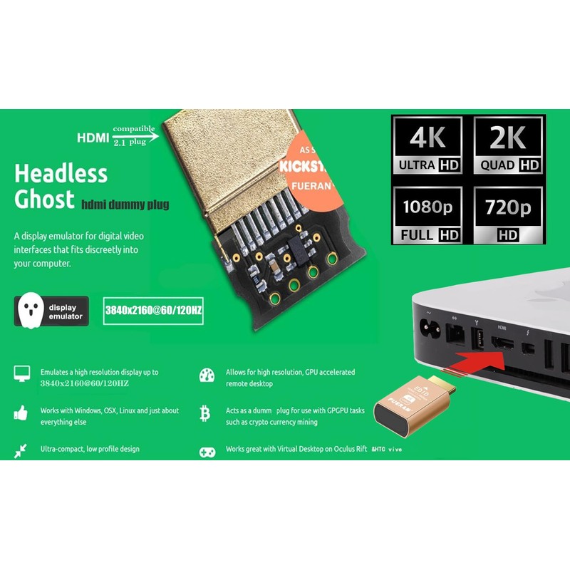 FUERAN HDMI 2.1 Dummy Plug 4K@120Hz Virtual Display Emulator, Headless