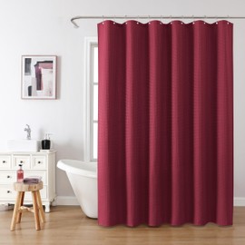 Waffle Weave Shower Curtain with Stainless Steel Hooks - 230 GSM Heavy Duty Fabric Bath Curtains, Hotel Luxury Quality, Water Resistant, Machine Washable, Weighted Hem, 72 x 84 Inches (Burgundy)