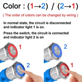 Fyimxsc 3 Pack 19mm Two Colors Self-Locking Metal Push Button Switch with Pre-Wired Stainless Steel Red Blue Swap 12V 24 Volt 5A LED Waterproof Latching 7 Pin Switch for Car Boat (Red and Blue)