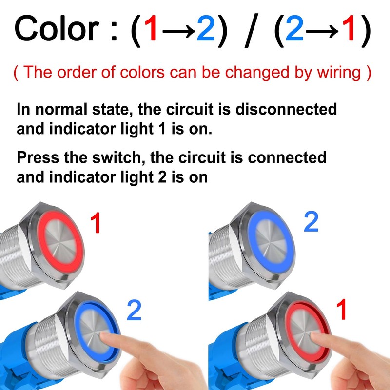 Fyimxsc 3 Pack 19mm Two Colors Self-Locking Metal Push Button