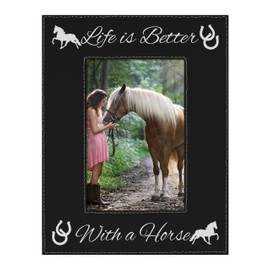 ThisWear Horse Lover Frame Life is Better with A Horse 4x6 Leatherette Photo Frame Black