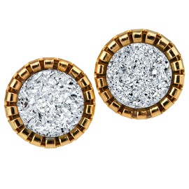 SUNYIK Silver Titanium Coated Geode Druzy Round Stud Earrings
