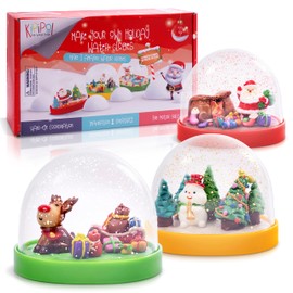 KipiPol Make Your Own Holiday Water Globe Kit – 3X DIY Snow Globe Making Kit w/ 3 Figures, 10 Packs of Modeling Clay for Sculpting, Crafts for Girls Ages 4-6, Arts and Crafts for Kids Ages 4-6-8-12