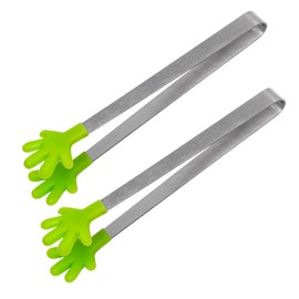 Mini Tongs with Silicone Tips - Hand Shape Small Tongs for Appetizers - Small Serving Tongs for Sugar Cubes/Ice Cube/Fruits 5.91" - Colorful Stainless Steel Tiny Tongs for Kitchen, 2 Pcs