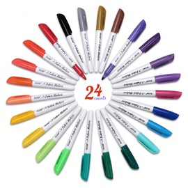 SELEAD 24 Fabric Markers Permanent for Clothes - Colored Fine Tip Waterproof Non Toxic Art Drawing Marker Pens Set for T-Shirts, Bags, Textile, Canvas, Shoes