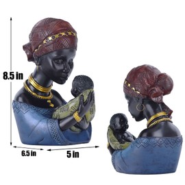 QIANLING Home Decor African Art Sculptures African Decor African Woman Son Black Decor African Woman Bust Statue Bookshelf Entrance Decor
