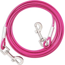 Dog Tie Out Cable Chew Proof, Long Dog Leash,360° Metal Swivel Hooks, Dog Chains for Outside,Sturdy Long Line Lead for Dogs Training Outdoor in Yard or Camping（Rose,30ft