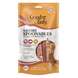 Good 'n' Tasty Savory Spoonables with Real Salmon, Tuna and Krill for Cats, 10 Count, Treat Your Cat to Triple Flavor Squeezable Lickable Wet Treats with Built-in Spoon for Less Mess