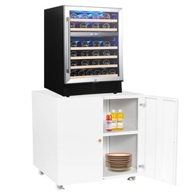 GarveeHome Mini Fridge Stand with Storage, Mobile Mini Fridge Shelf with 4 Wheels, Refrigerator Stand Table for Dorm, Small Refrigerator Stands Storage Cart Printer Stand with 2 Doors 23.6" H White