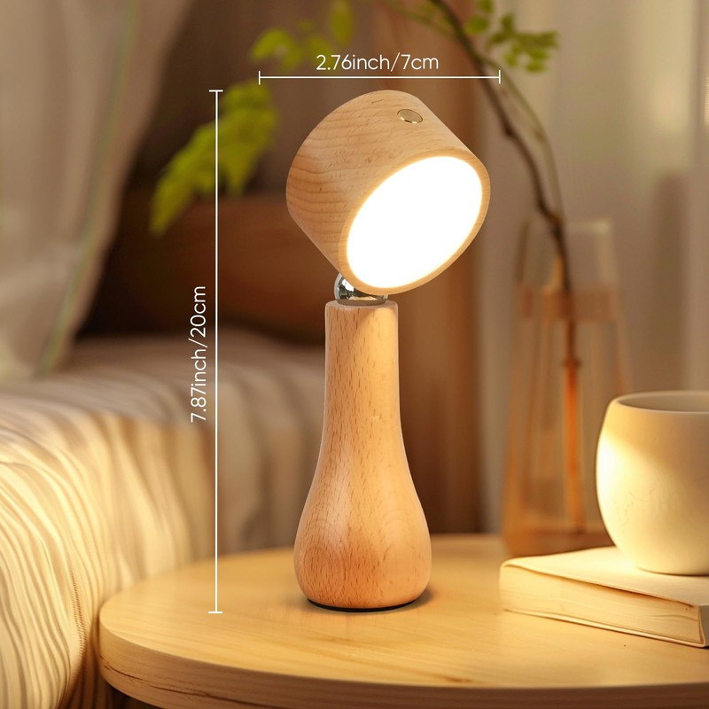 2 Pack LED Wooden Mushroom Lamp, Rechargeable Battery Operated Portable