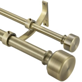 Double Curtain Rods 48-84 Inch, Antique Bronze Double Drapery Rod with Modern End Cap, 1-Inch Front and 5/8 Inch Back Double Window Rods, Heavy Duty Telescoping Double Rod Decorative Curtain Rods