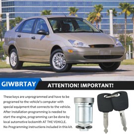 Compatible with Ford Focus 2000-2005, Escape 2001-2004, Mazda Tribute 2001-2004 Ignition Switch Lock Cylinder Tumbler Kit with 2 Transponder Chip Keys 707592C 707592 (with Chip)