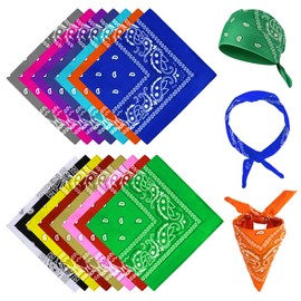 RISF Pack of 15 Bandanas, 15 Colours Bandana for Men and Women, Polyester Paisley Bandana, 54 x 54 cm Bandana Headscarf, Nicki Scarves for Head, Neck, Arms, Red, Black, Navy, White, Burgundy, Sapphire