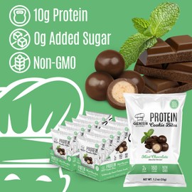 Genius Gourmet Protein Cookie Bites Mint Chocolate - 10g Protein, No Added Sugar, Low Carb, Non-GMO - Sweet Protein Desserts & Protein Snacks for Adults and Kids - 12 Bags