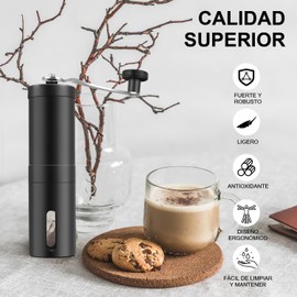 Molino de Cafe Manual, Moledor de Cafe en Grano Acero Inoxidable (Negro) Molinillo de Café Manual con Burr de Cerámica, Coffee Grinder Ajustable, Molino Manual Portátil para Oficina, Hogar, Camping