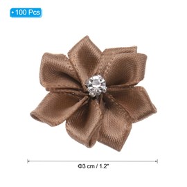 PATIKIL 1.2 Inch Small Ribbon Flowers, 100 Pcs Satin Ribbon Flowers Mini Fabric Flowers for Crafts DIY Wedding Ornament Appliques, Coffee