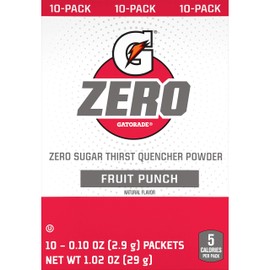 Gatorade G Zero Powder, Fruit Punch, 0.10oz Packets (120 Pack)