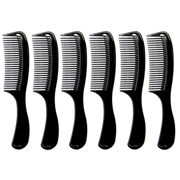 Luxxii - (6 Pack) 8 inch Black Styling Essentials Round Handle Comb Pocket