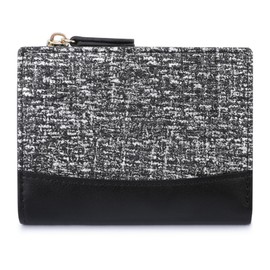 Womens Tri-Folded Wallet Aesthetic Fashion Purse Zipper Pocket Cash Card Slot Holder ID Window for Ladies and Women Black
