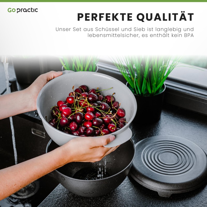 Go Practic Bowl Set with Strainer and Lid, 3 Pieces,