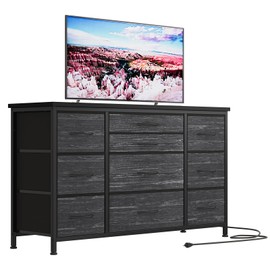 Jojoka Wide Dresser with 10 Large Drawers for 55'' Long TV Stand with Power Outlet Entertainment Center, Storage Fabric Drawer Unit for Bedroom, Living Room, Closet, Entryway,