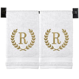 Custom Luxury Towels Monogrammed Hand Towels for Bathroom | Set of 2 | Genuine Turkish Towels | Choose Towel and Thread Color | A - Z | Monogrammed Towels with Embroidered Wheat Laurel Design