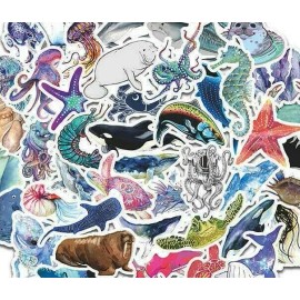 Unbranded 10 Sea Animal Stickers Vinyl Fish Starfish Seal Crab Shell Colorful Varied Lot