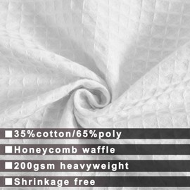 Hotel Style Shower Curtain with Snap-in Fabric Liner, 180" x 70" for Clawfoot Tub, Wrap Around & Mesh Window Top - Honeycomb Waffle Weave Cotton Blend Fabric, Washable, White, 180x70 Inches